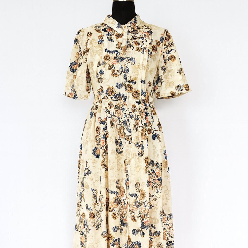 Altar'd State Cream Floral Collared Maxi Dress Size S